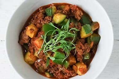 beef stew in white bowl